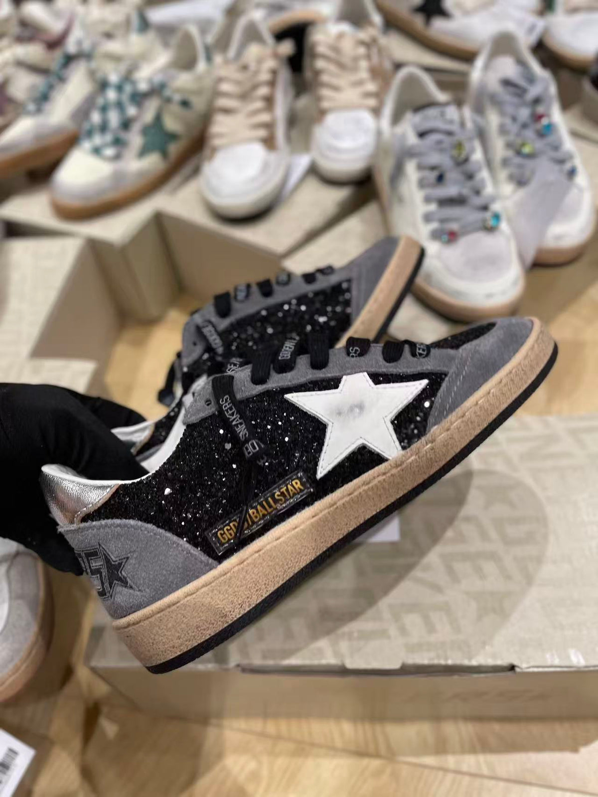 Golden Goose 2026 Ball Star Sneaker Black Grey Glitter Suede
