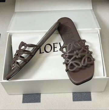 Loewe 25 Petal Anagram Slides Dark Brown Cowhide