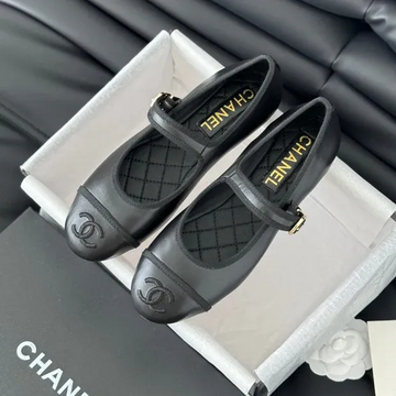 CC Mary Jane Flats Black Lamskin Leather