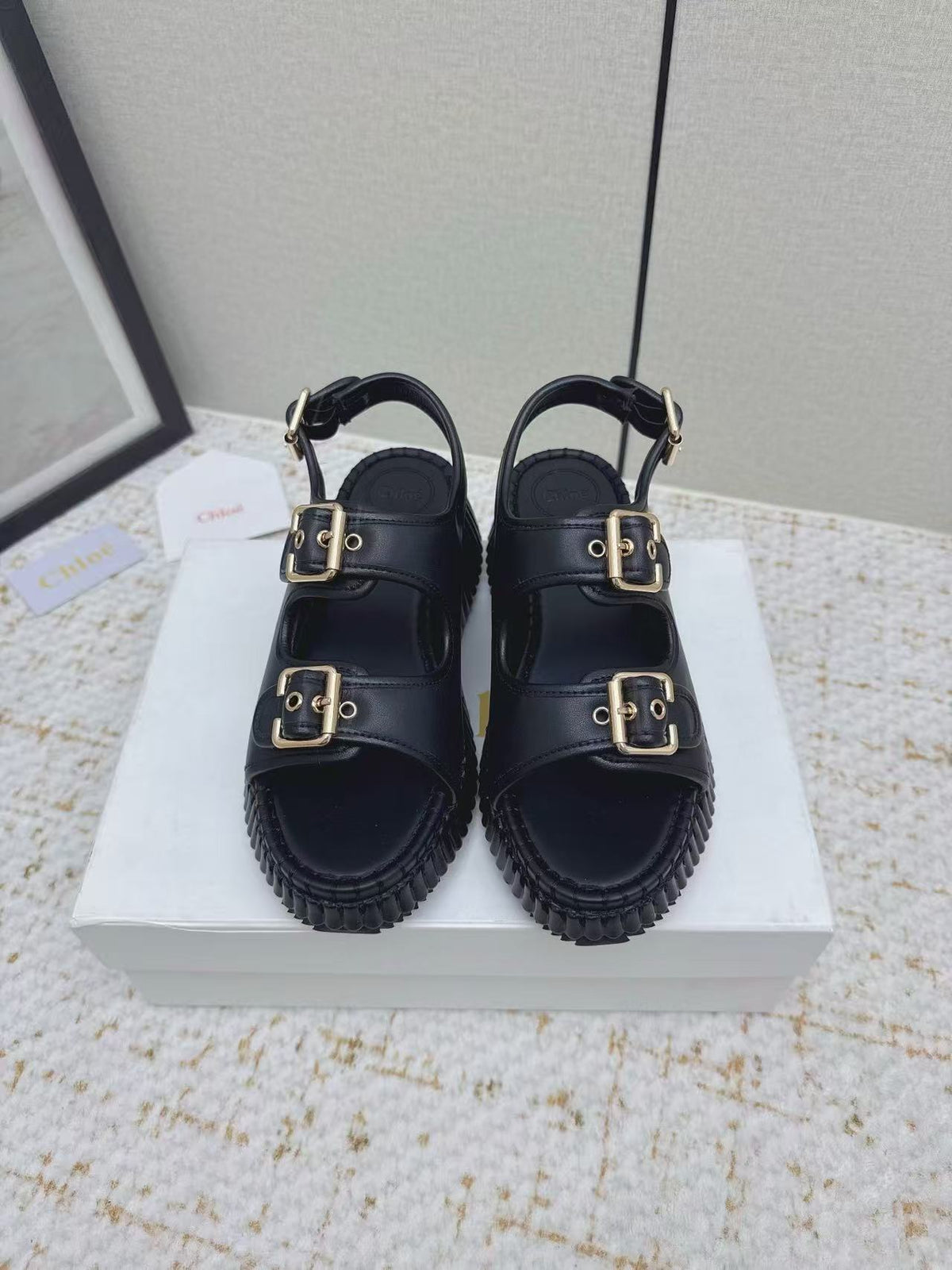 Chloe 26s Nama Wedge Sandal Black Leather