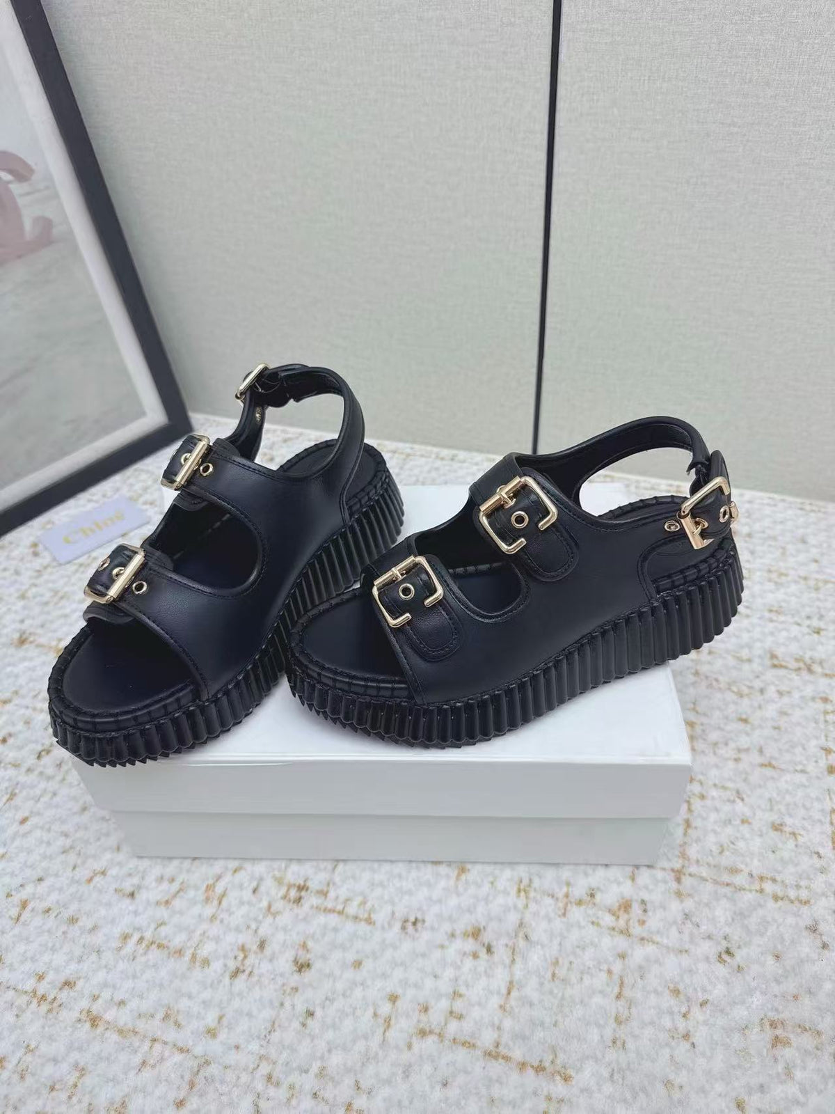 Chloe 26s Nama Wedge Sandal Black Leather