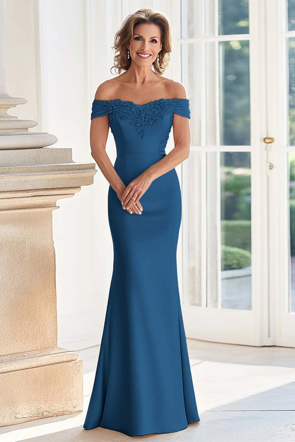 Dusty Rose Satin Mermaid Long Mother of the Bride Dress with Appliques