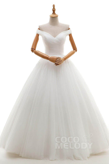 A-Line Floor Length Tulle Ivory Wedding Dress JWLF16001