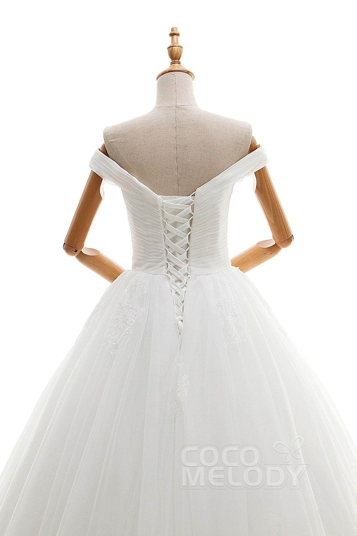 A-Line Floor Length Tulle Ivory Wedding Dress JWLF16001