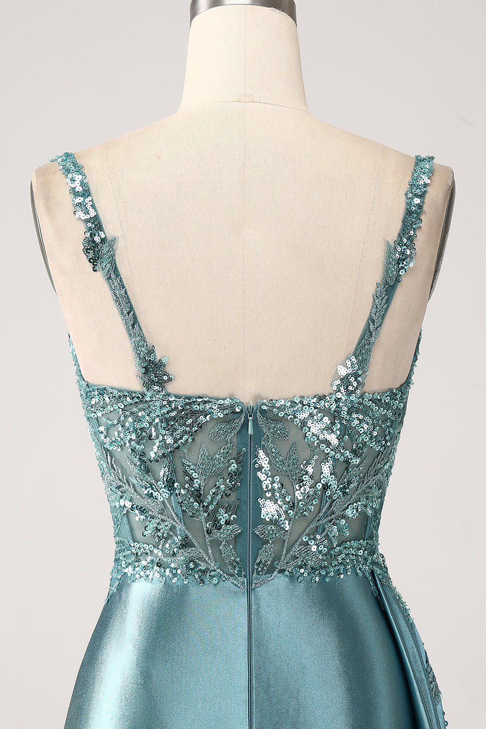 Sparkly Dark Green Mermaid Corset Satin Side Cape Prom Dress with Slit