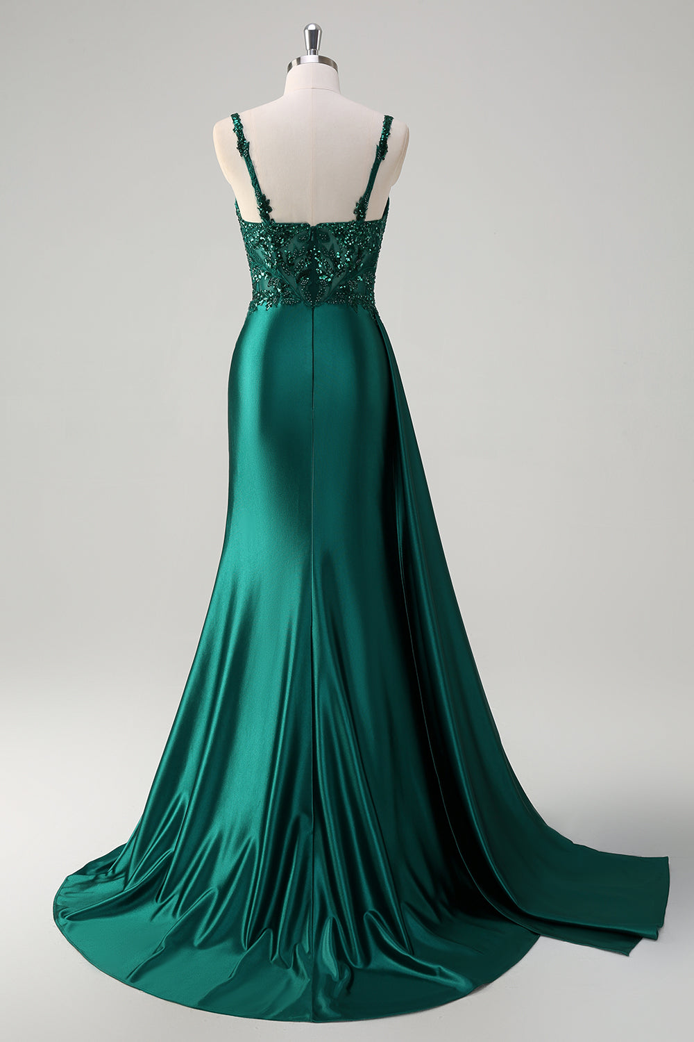 Sparkly Dark Green Mermaid Corset Satin Side Cape Prom Dress with Slit