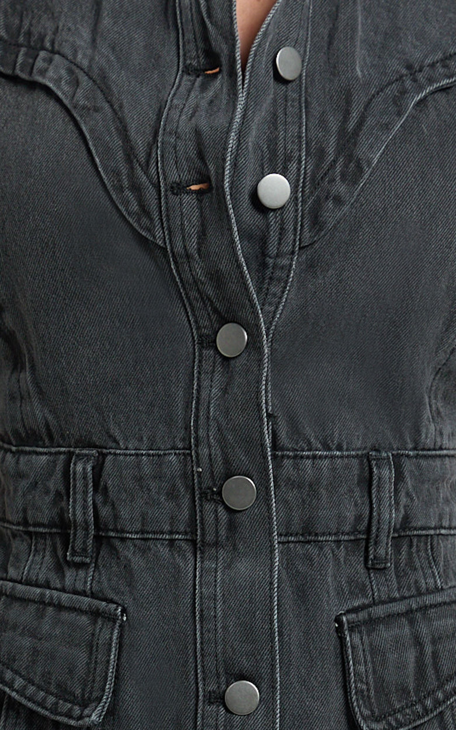 Jasse Mini Dress - Hardware Button Through Denim Dress in Washed Black