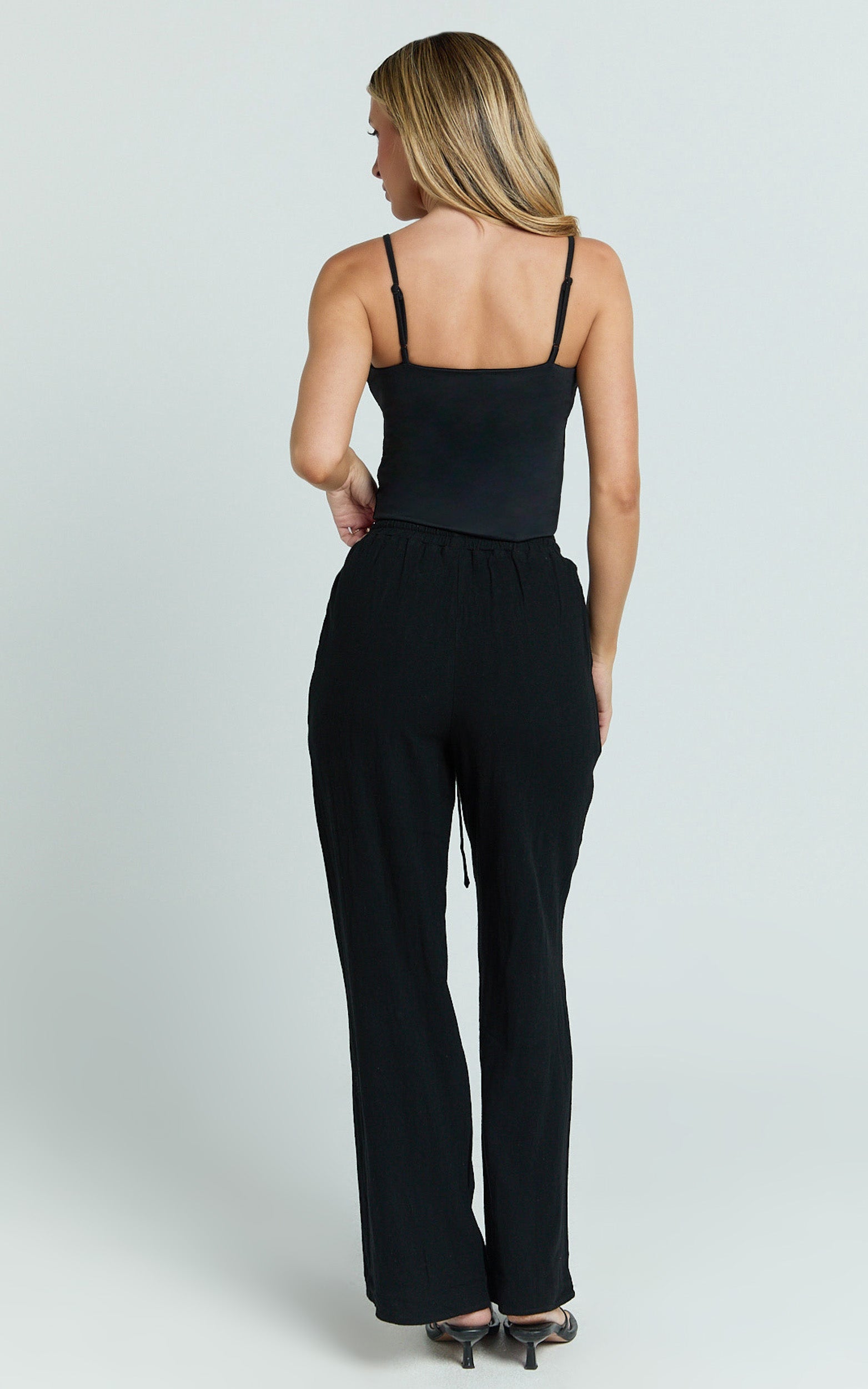 Kala Pants - Mid Waisted Relaxed Elastic Waist Pants in Black