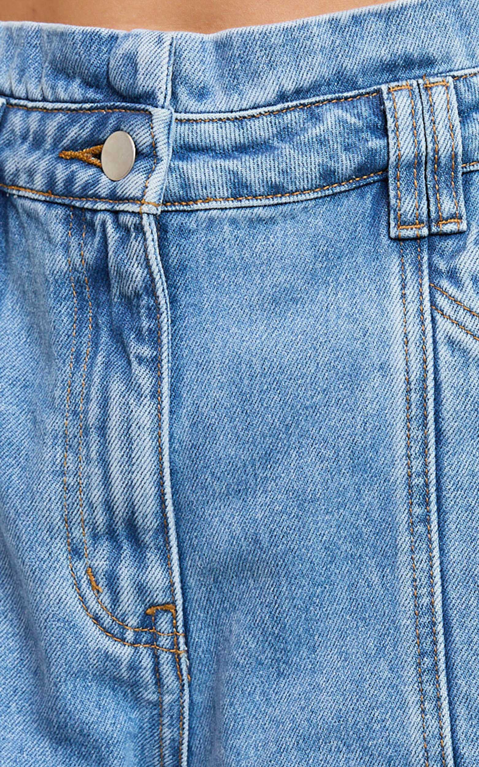 Kayla Shorts - High Waisted A Line Denim Shorts in Mid Blue Wash