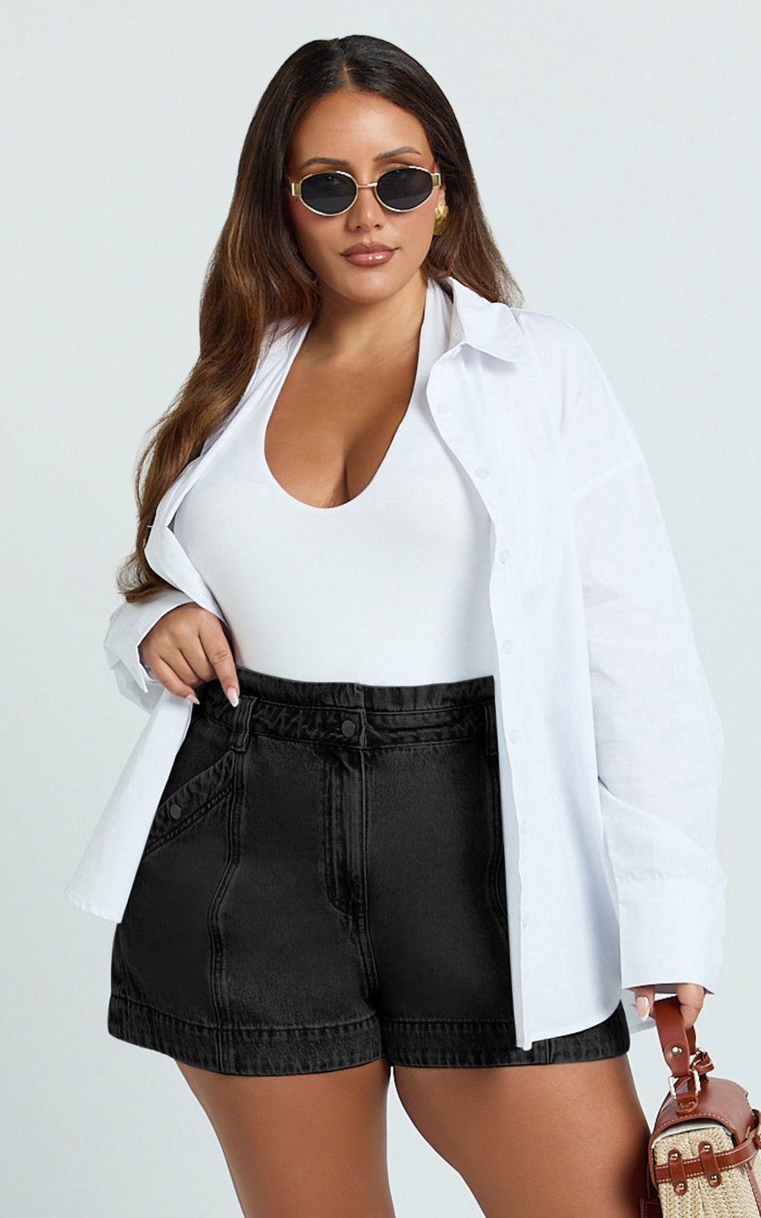 Kayla Shorts - High Waisted A Line Denim Shorts in Washed Black