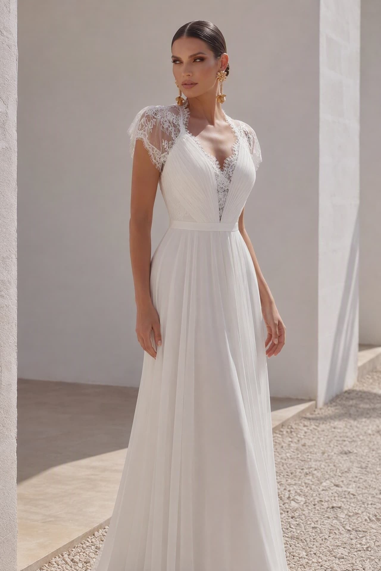 A-Line Sweep-Brush Train Chiffon Wedding Dress LD2676
