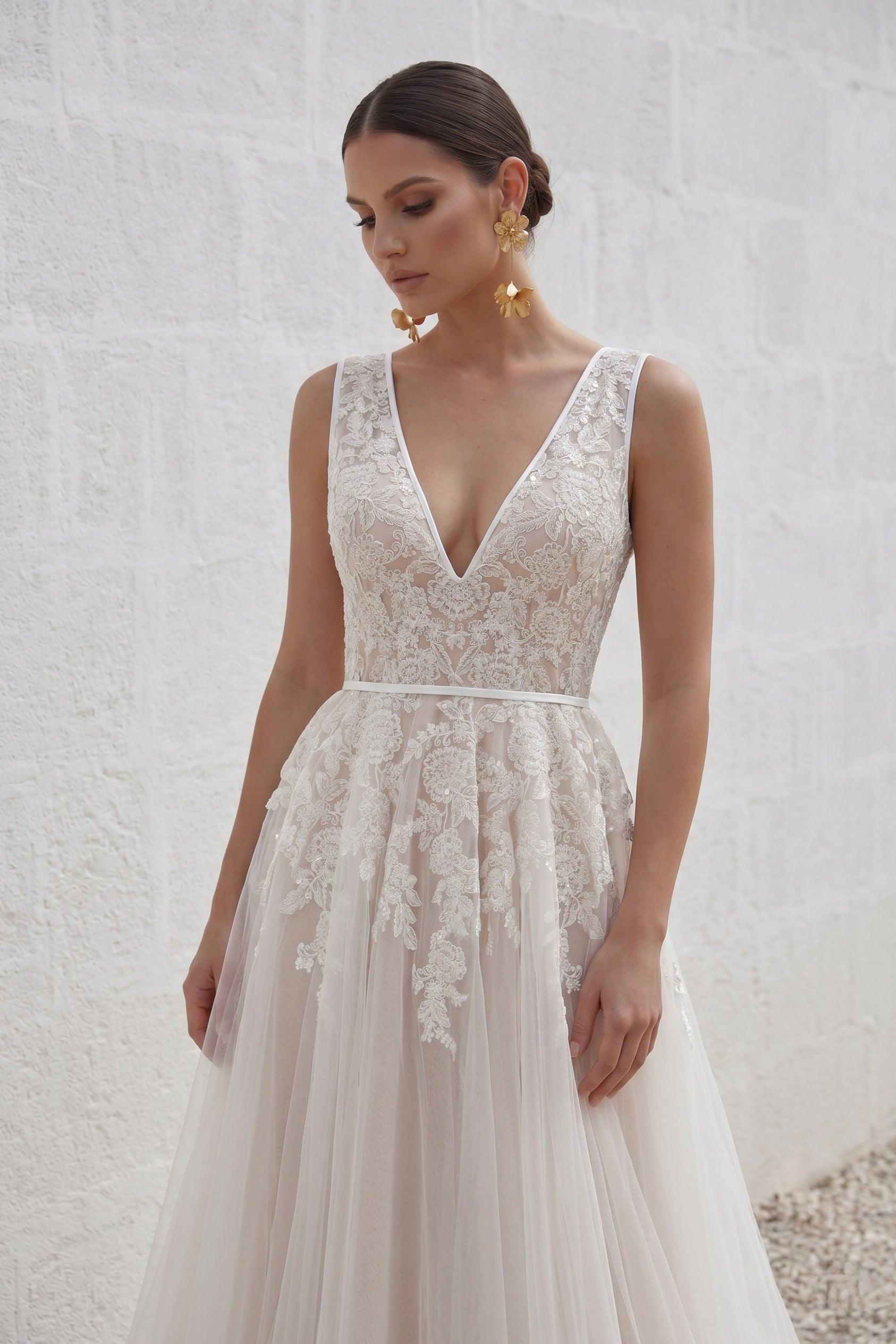 A-Line Court Train Tulle and Lace Wedding Dress LD3932