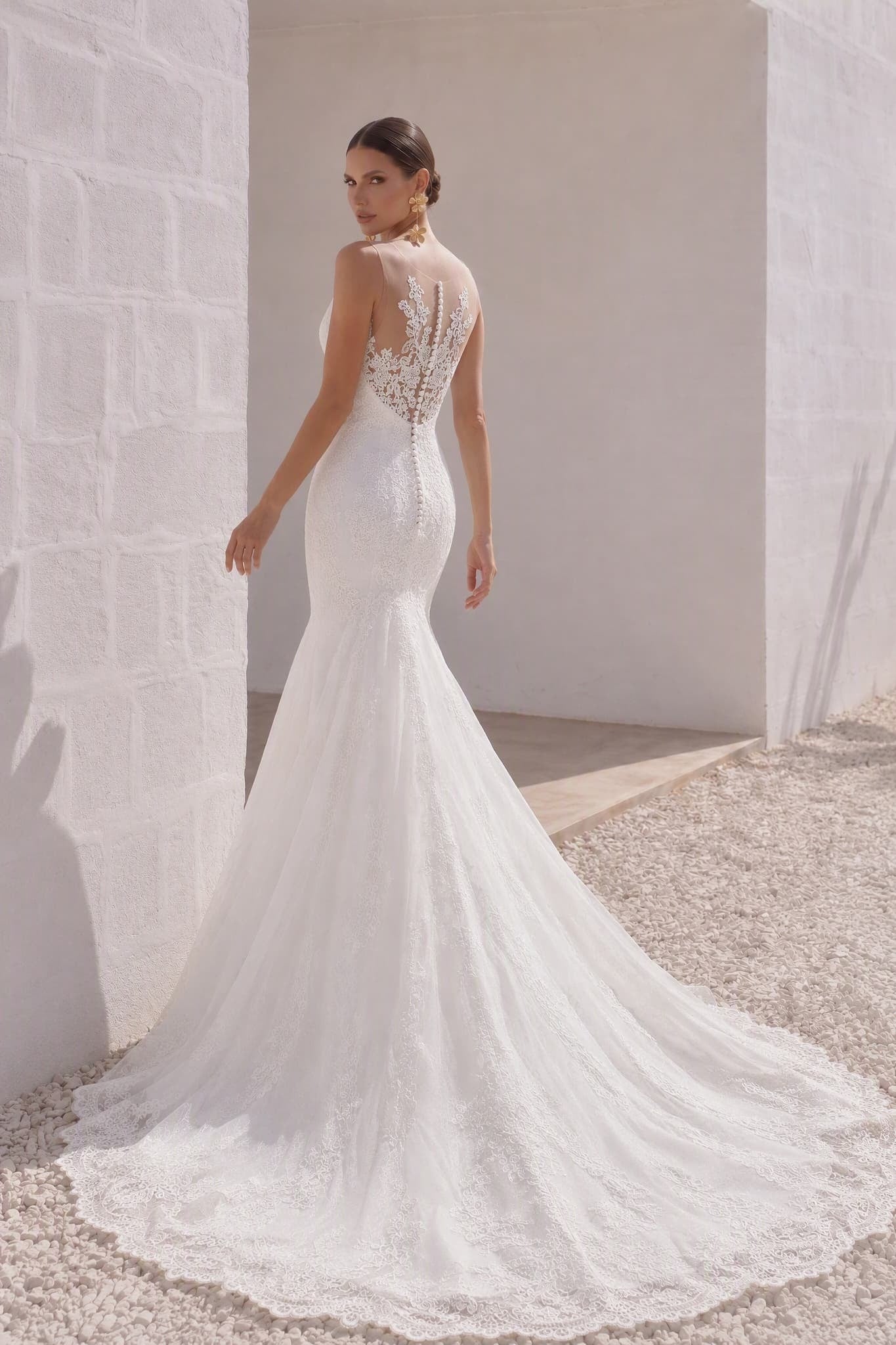Trumpet-Mermaid Court Train Tulle Lace Wedding Dress LD4342