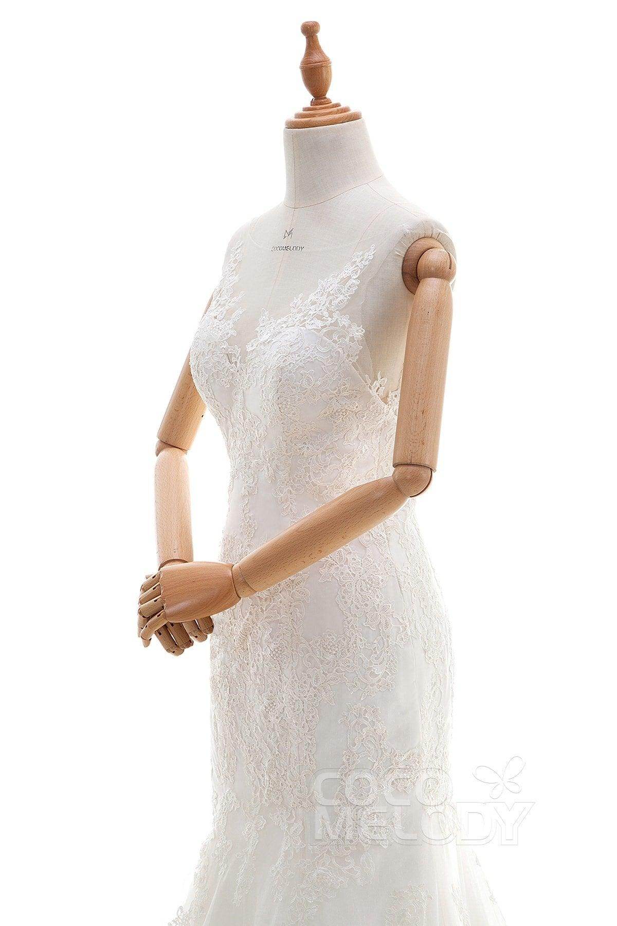 Trumpet-Mermaid Court Train Tulle Lace Wedding Dress LD4342