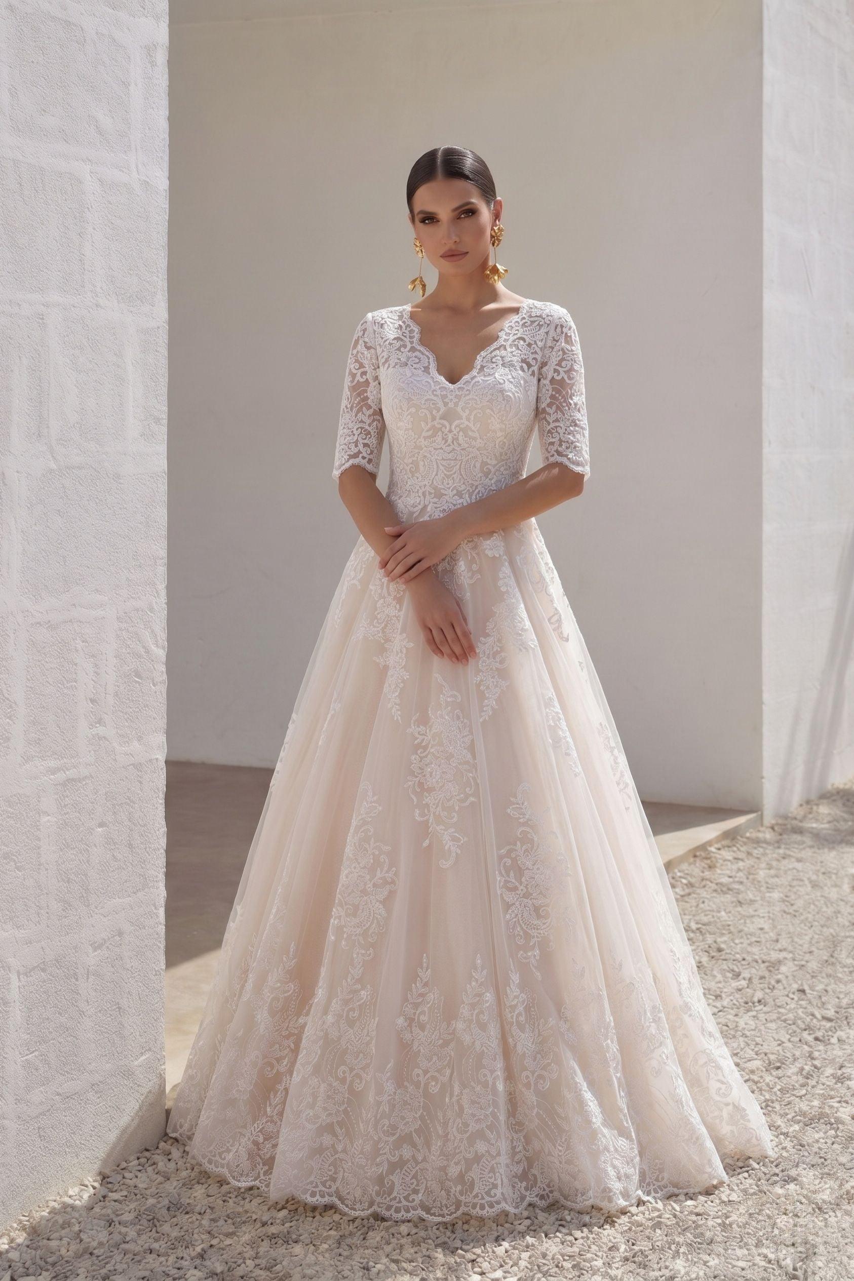 A-Line Floor Length Tulle and Lace Wedding Dress LD4604