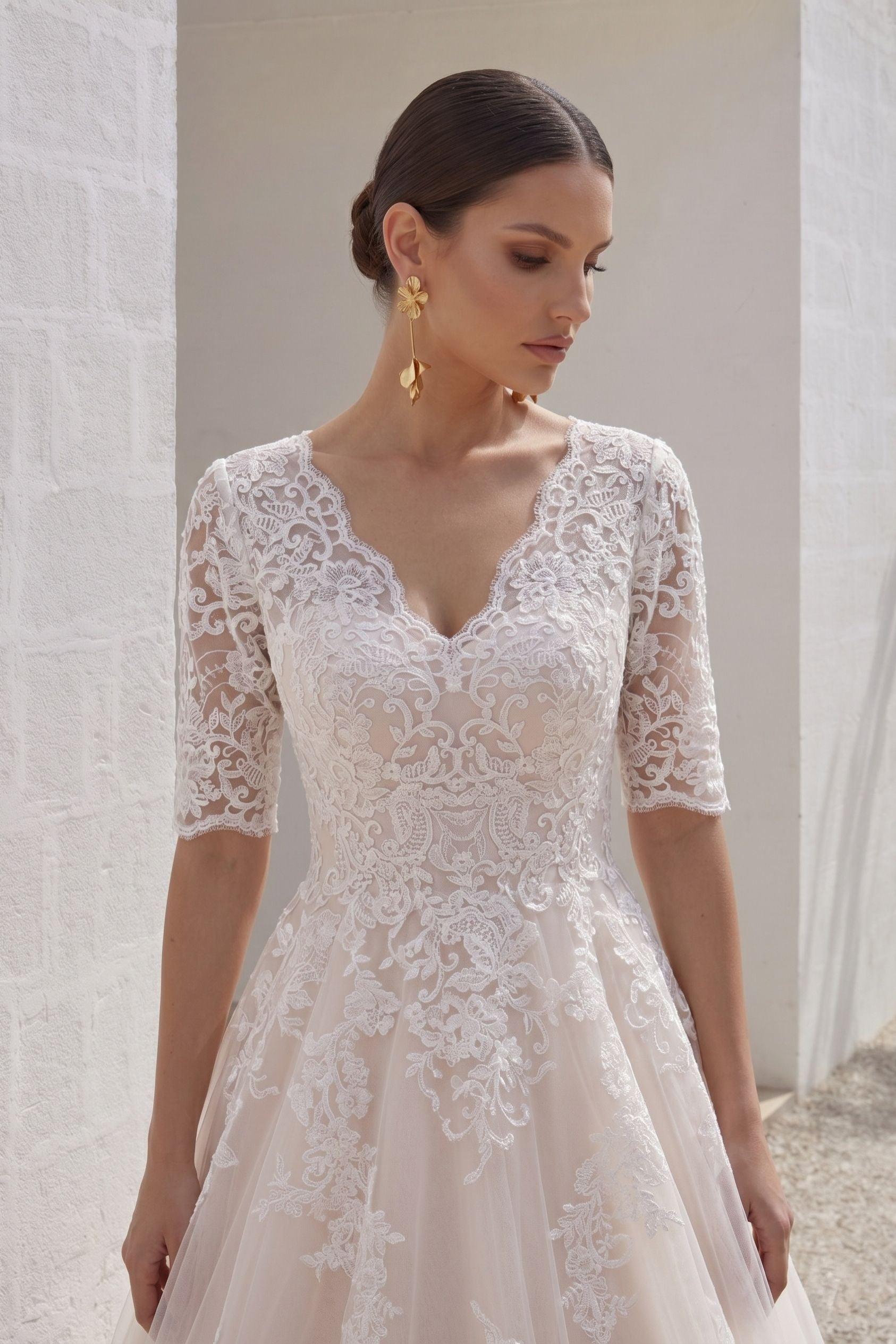 A-Line Floor Length Tulle and Lace Wedding Dress LD4604
