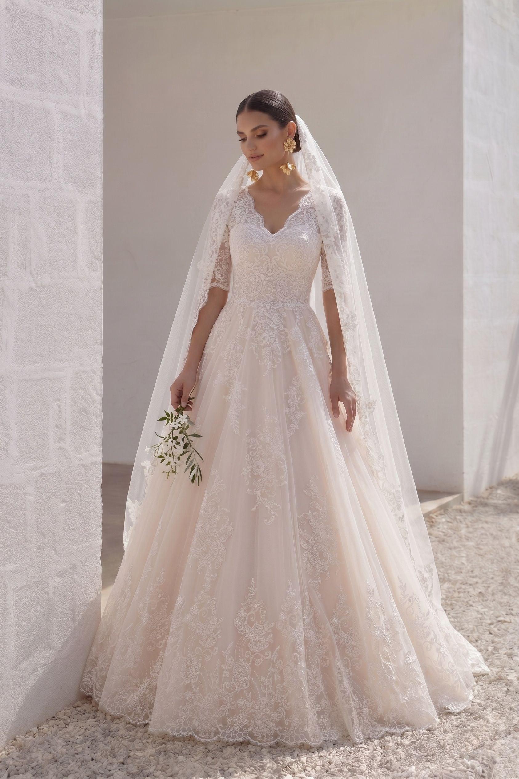 A-Line Floor Length Tulle and Lace Wedding Dress LD4604