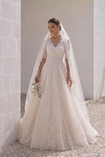 A-Line Floor Length Tulle and Lace Wedding Dress LD4604
