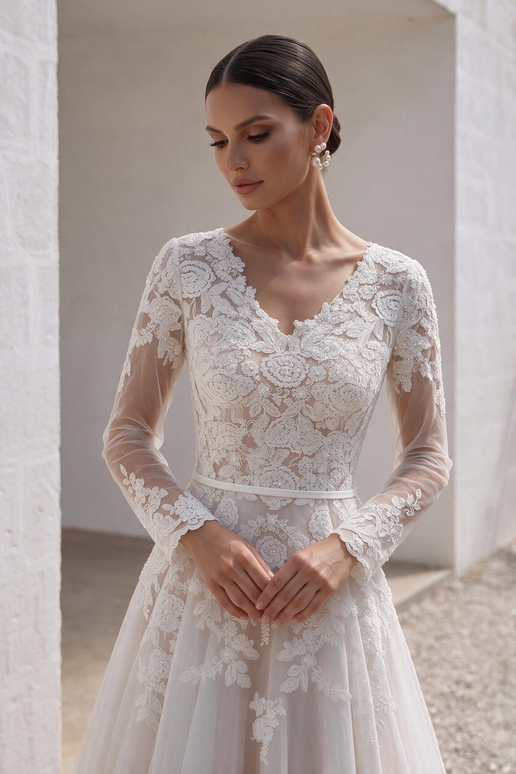 A-Line Court Train Tulle and Lace Wedding Dress LD5693
