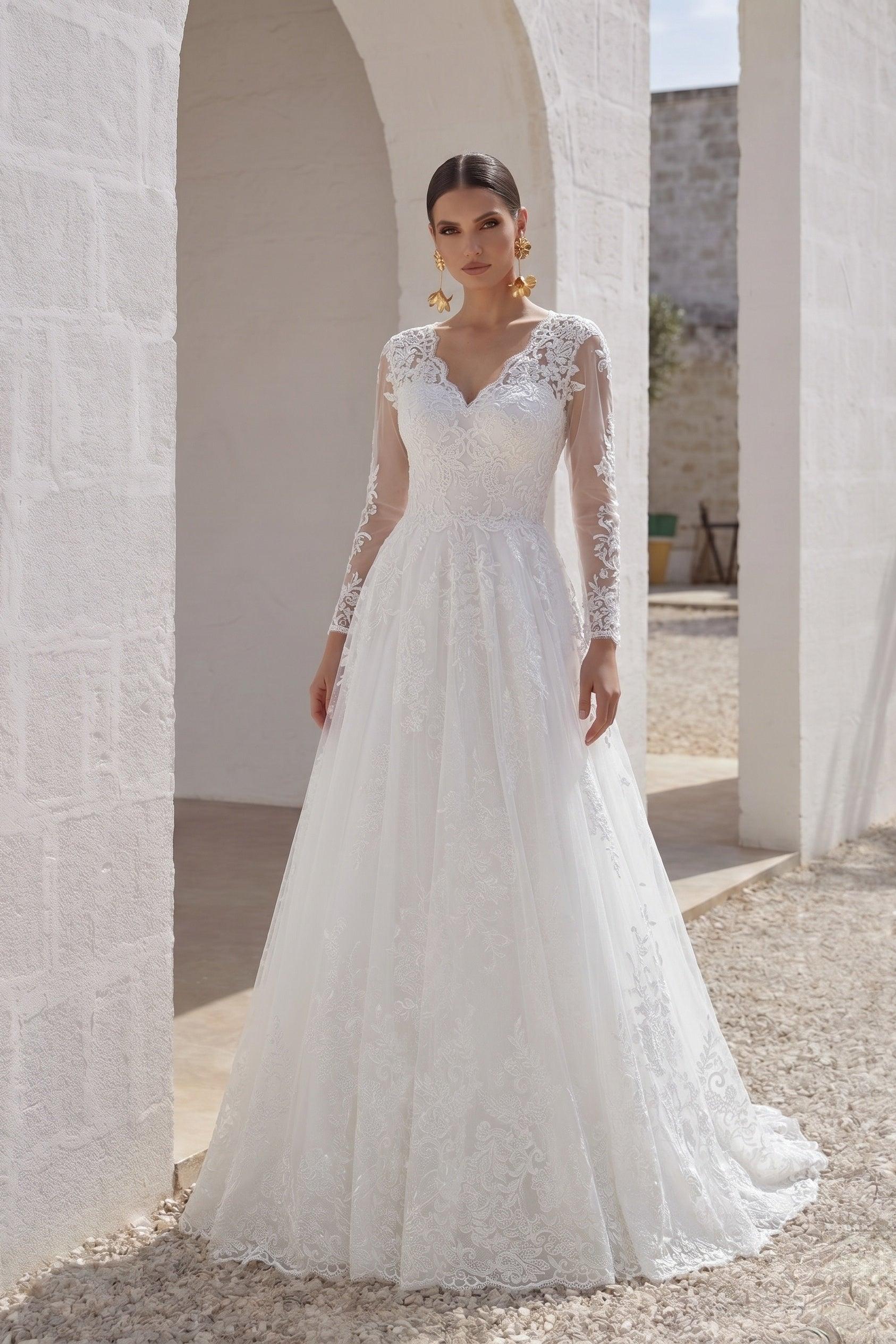 A-Line Court Train Tulle Lace and Satin Wedding Dress LD5731