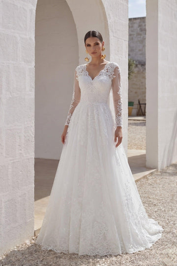 A-Line Court Train Tulle Lace and Satin Wedding Dress LD5731
