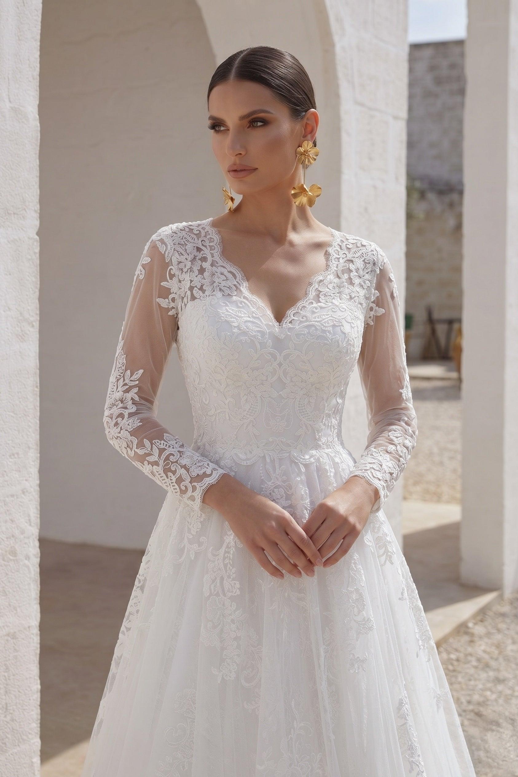 A-Line Court Train Tulle Lace and Satin Wedding Dress LD5731