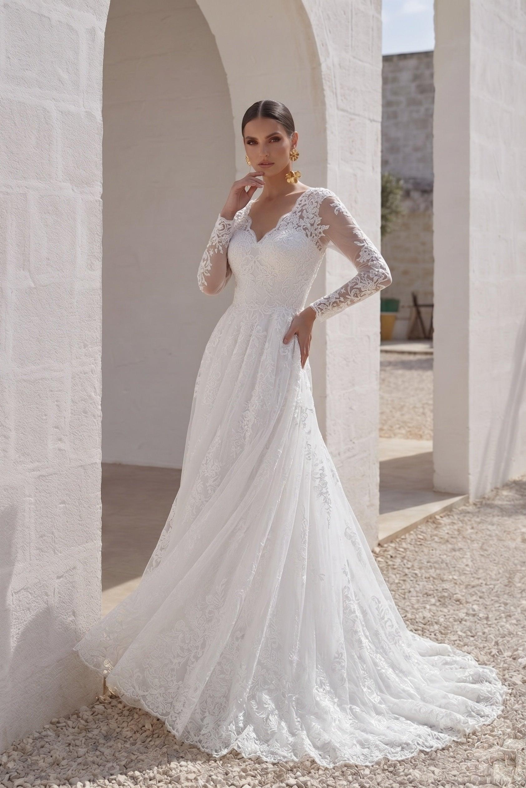 A-Line Court Train Tulle Lace and Satin Wedding Dress LD5731