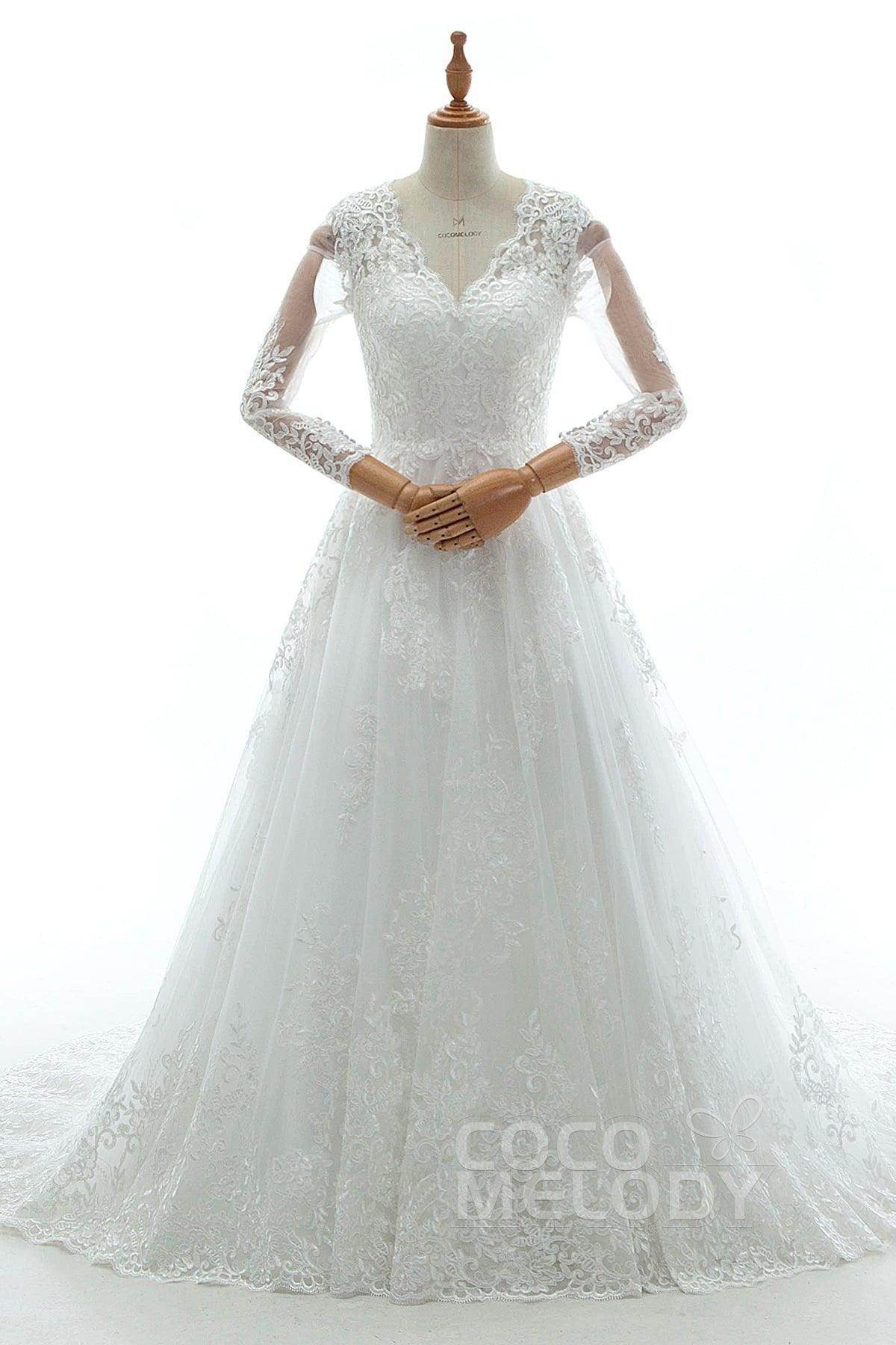 A-Line Court Train Tulle Lace and Satin Wedding Dress LD5731