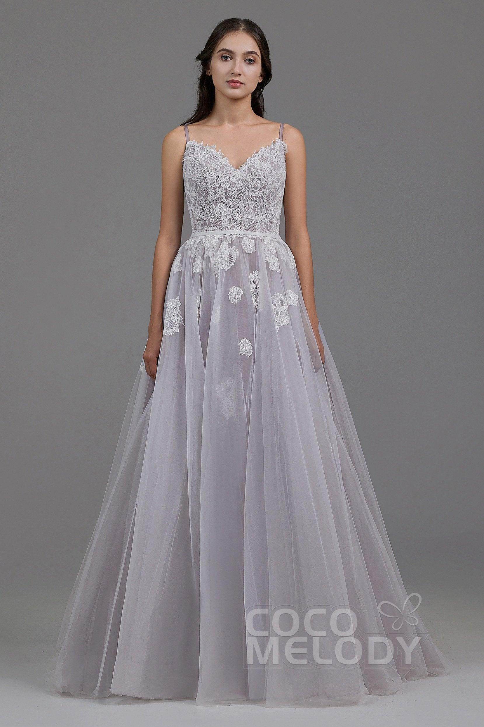 A-Line Sweep Train Tulle Lace Gothic Wedding Dress LD5821