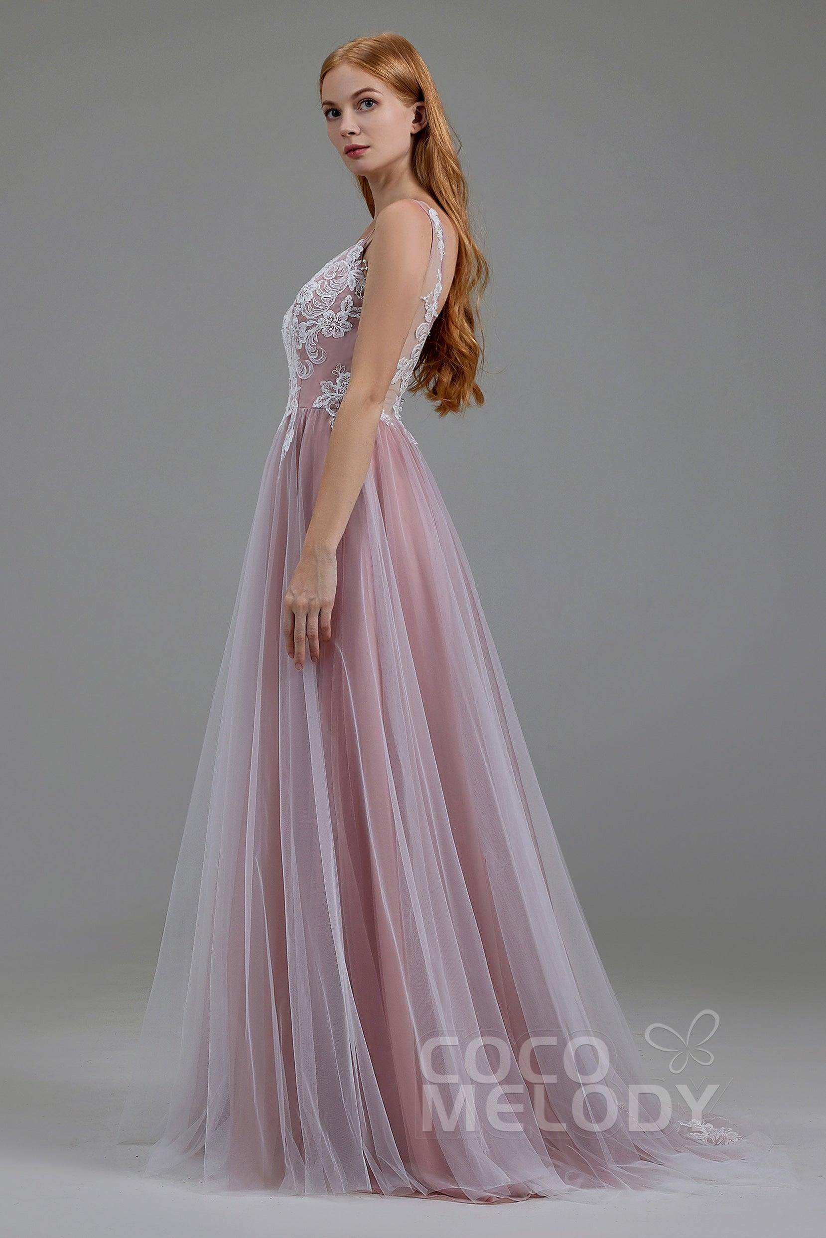 A-Line Sweep-Brush Train Tulle Chiffon Wedding Dress LD5832