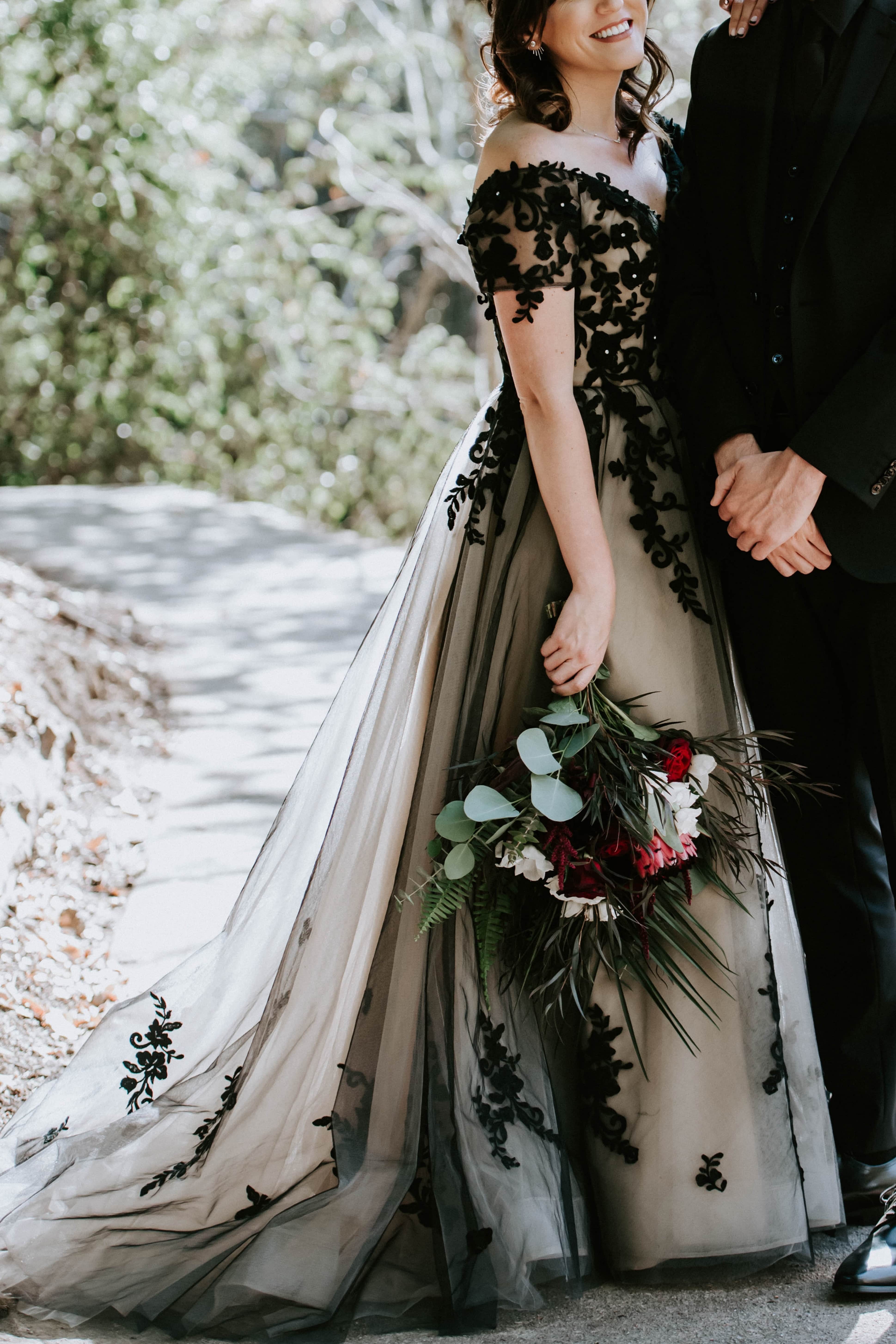 A-Line Sweep-Brush Train Tulle Gothic Wedding Dress LD5830