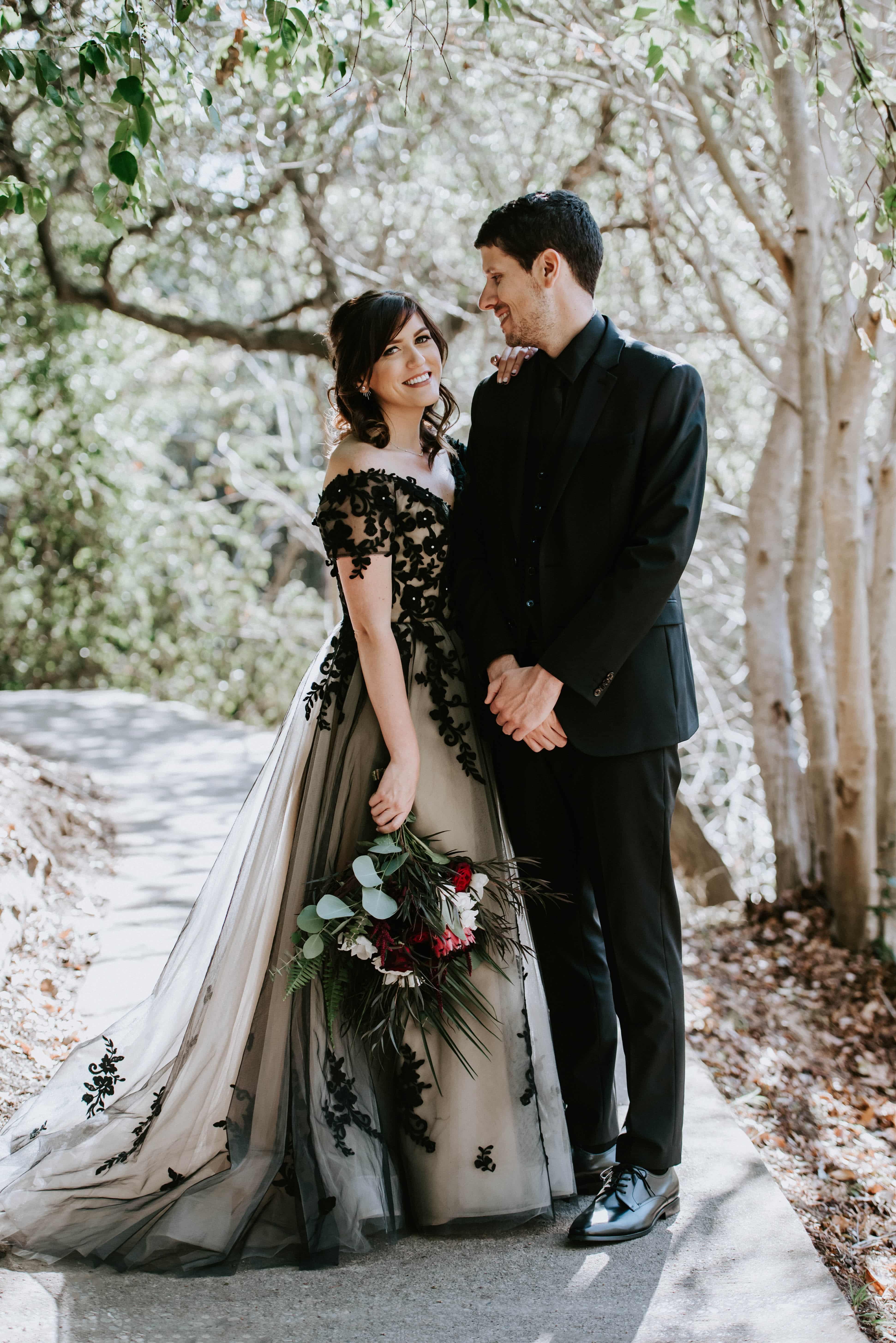 A-Line Sweep-Brush Train Tulle Gothic Wedding Dress LD5830