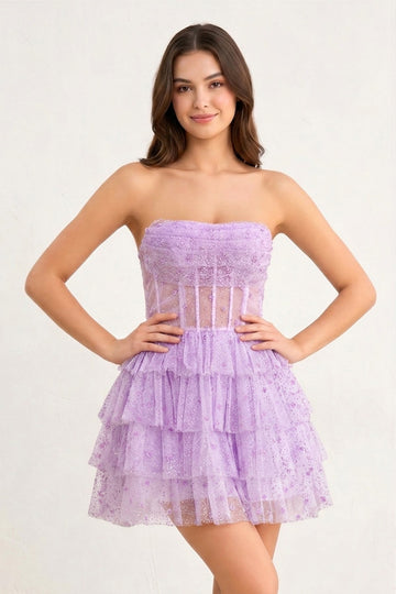 A Line Strapless Tiered Homecoming Dress