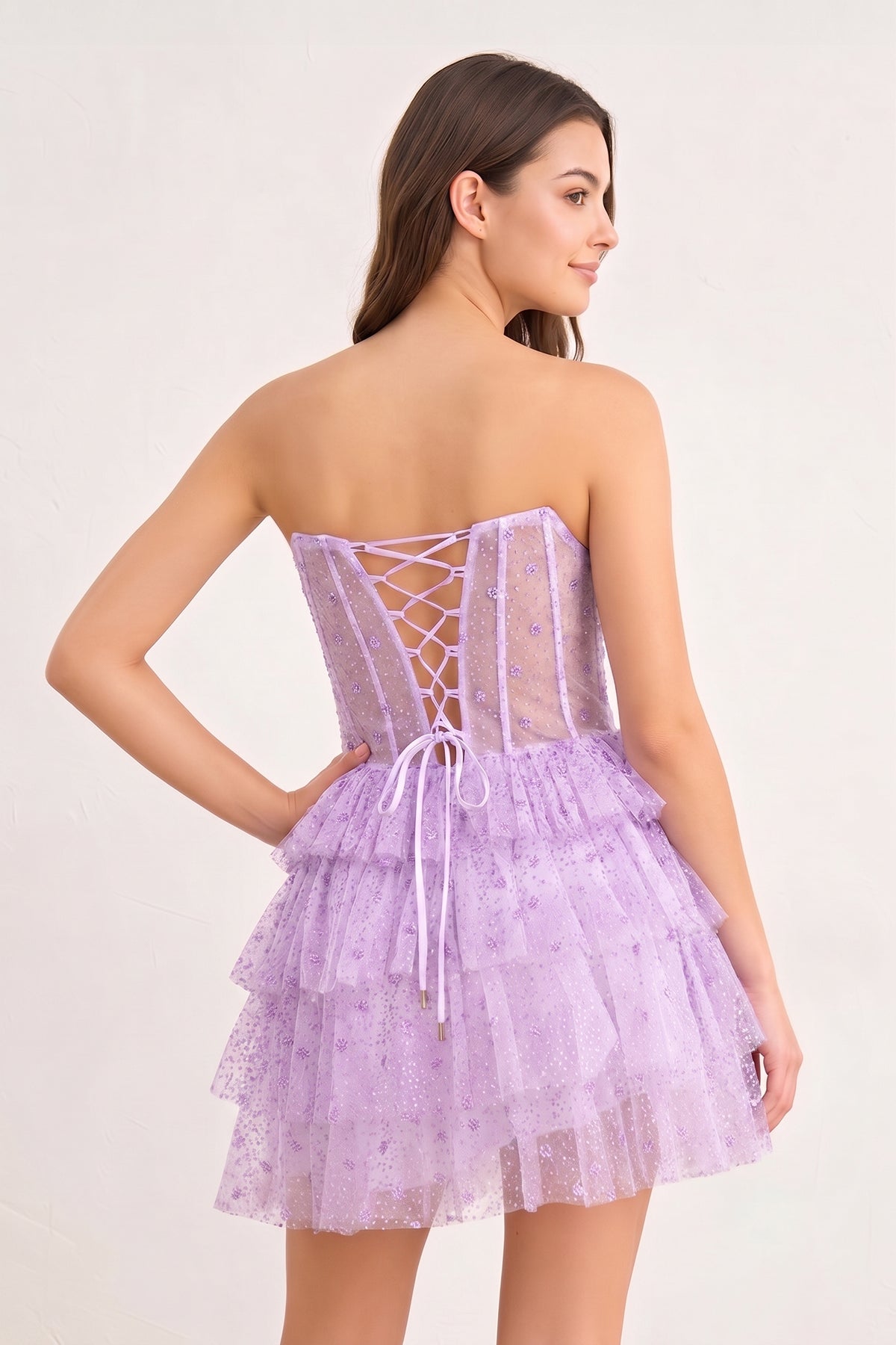 A Line Strapless Tiered Homecoming Dress