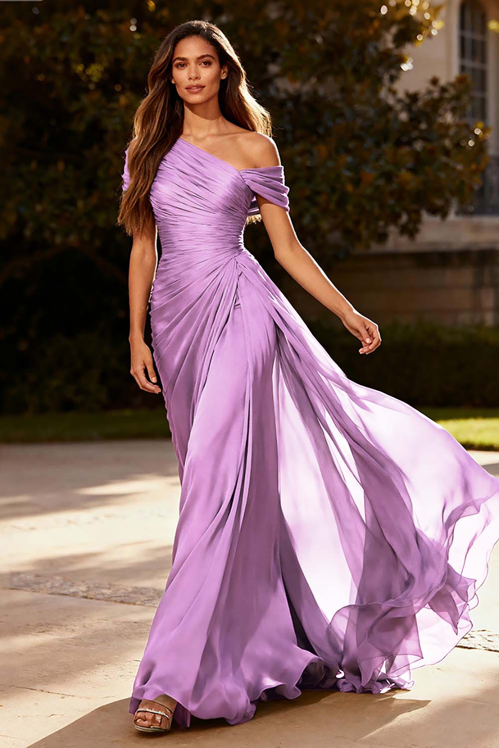 Plus Size Dusty Sage Chiffon A Line Ruched Long Formal Dress with Side Cape