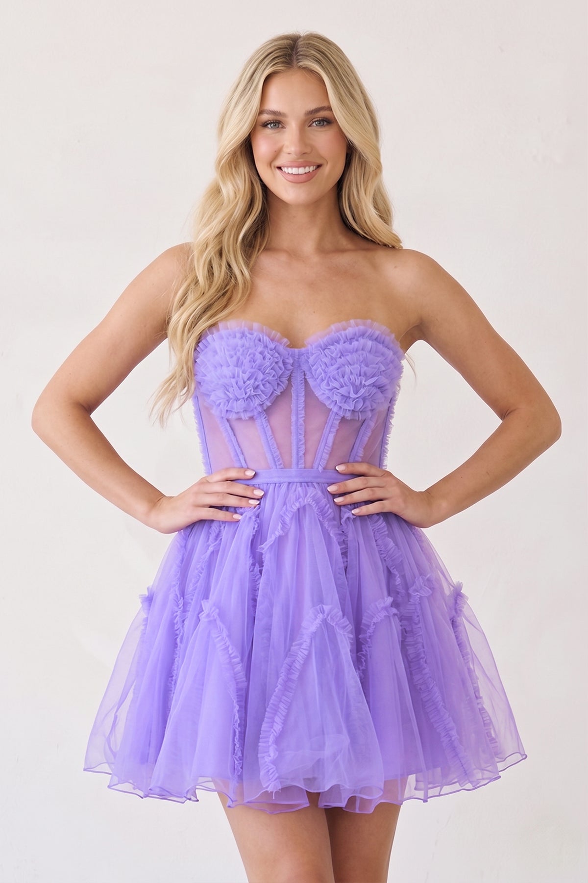 A Line Tulle Strapless Homecoming Dress