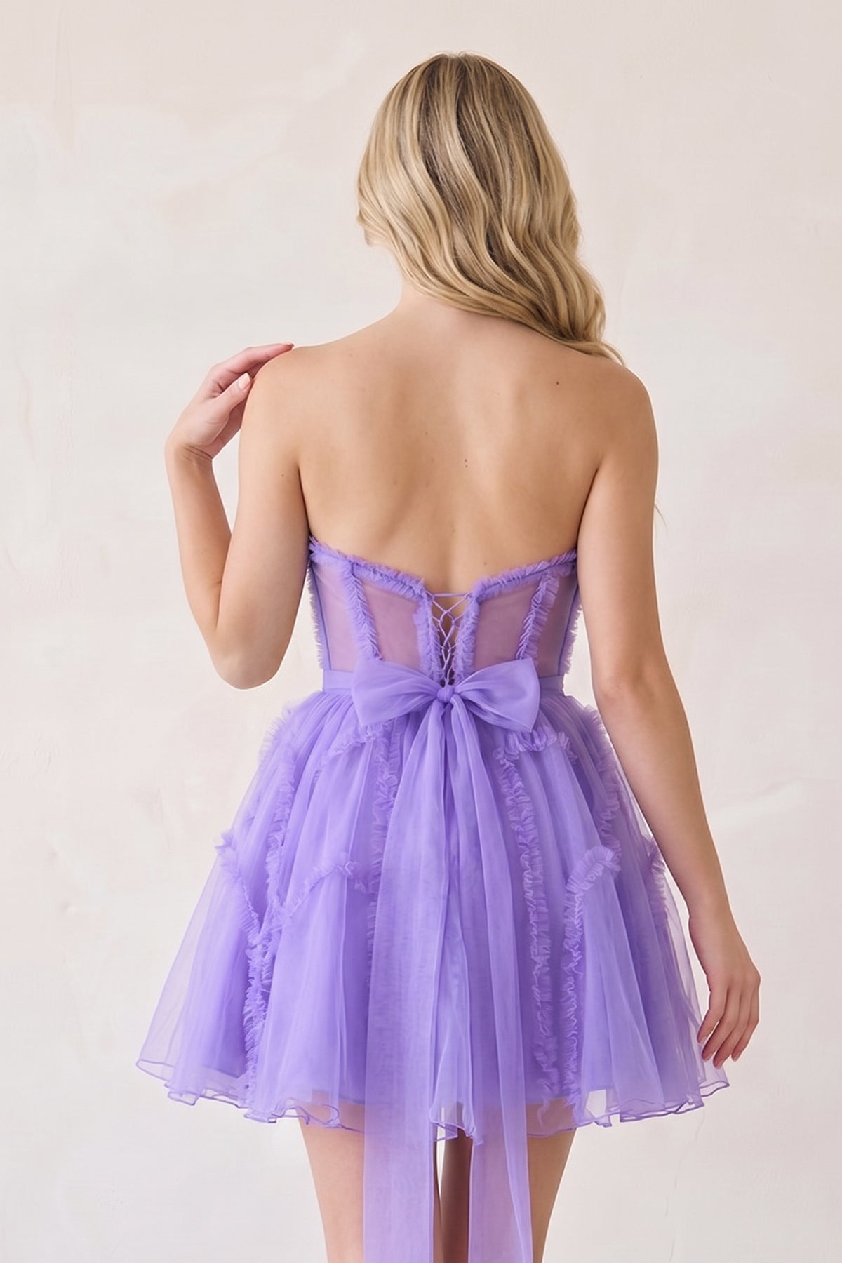 A Line Tulle Strapless Homecoming Dress