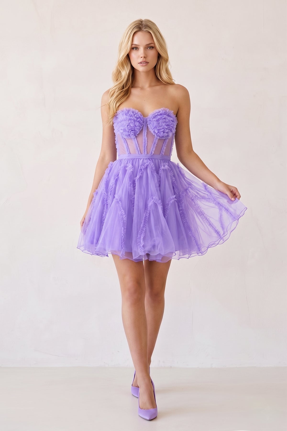 A Line Tulle Strapless Homecoming Dress
