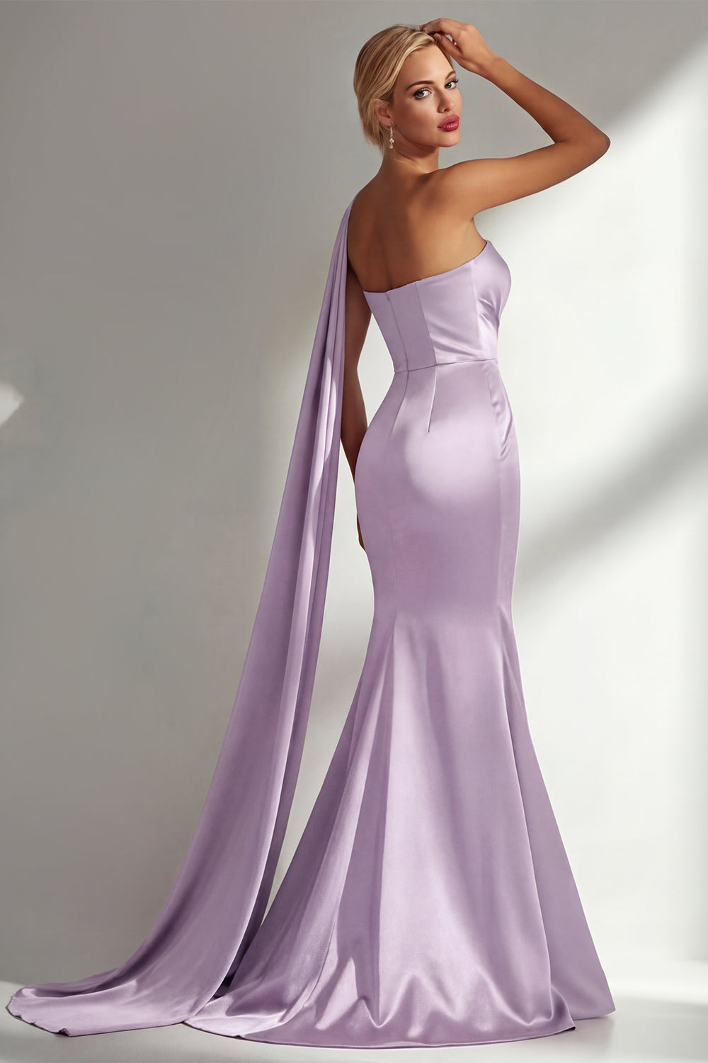 Burgundy Satin Mermaid Neck Scarf Ruched Long Prom Dress