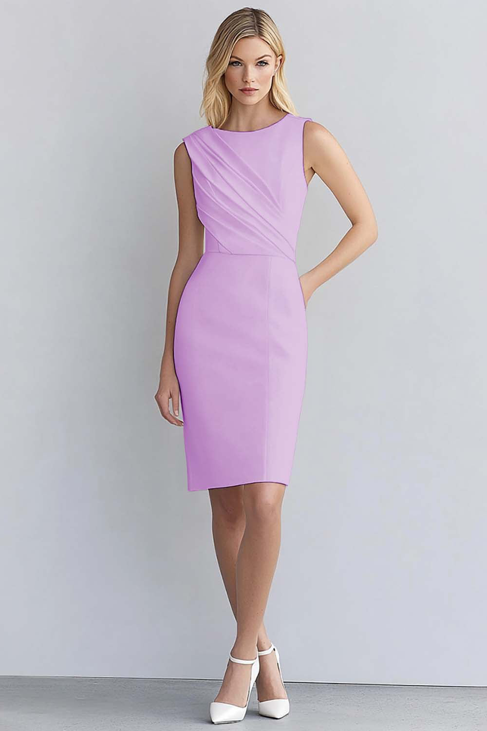 Dusty Blue Bodycon Ruched Scoop Neck Sleeveless Short Work Dress