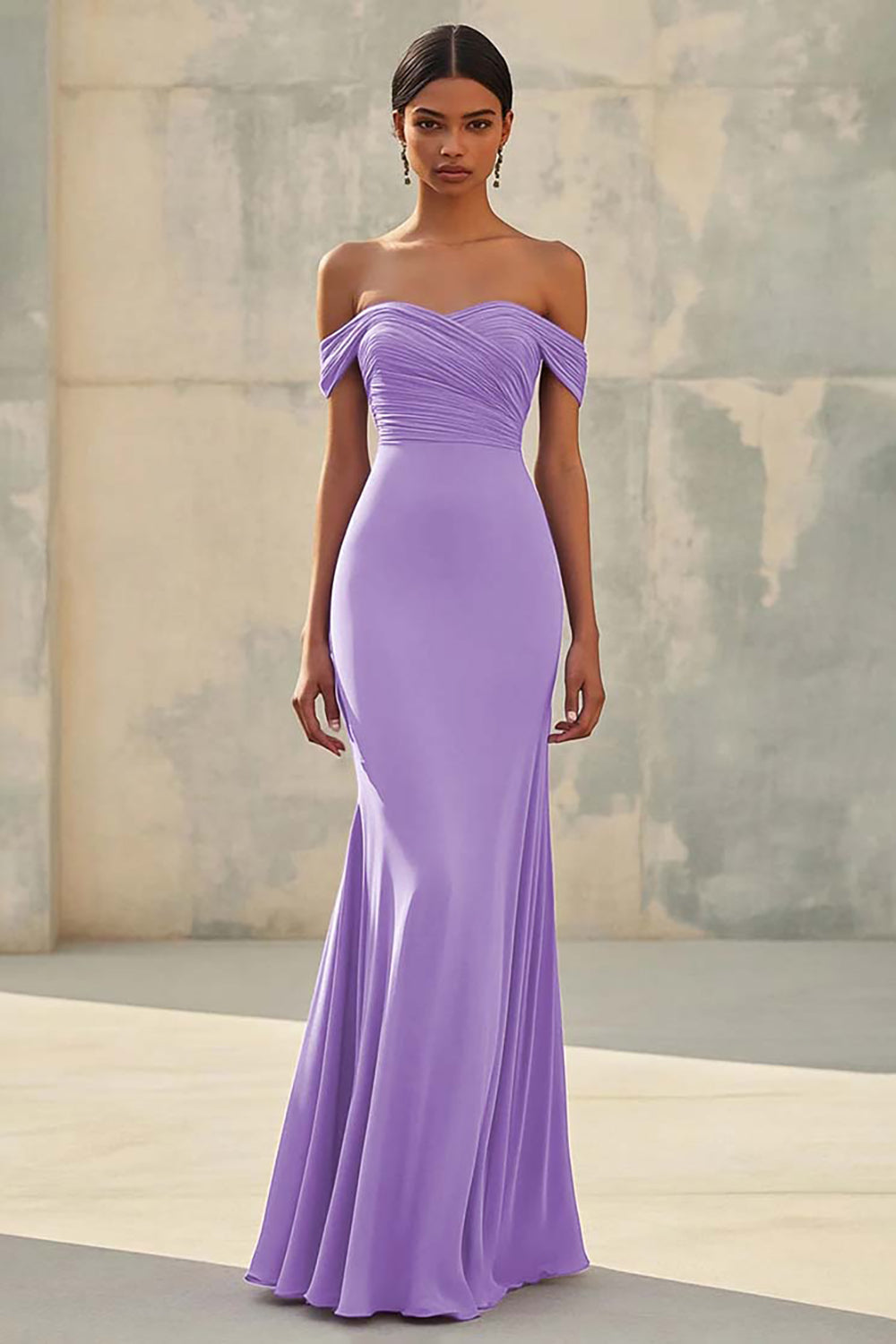 Dusty Sage Mermaid Off Shoulder Chiffon Long Formal Dress