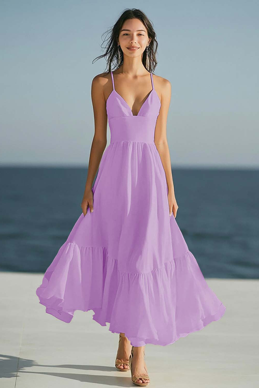 Simple Dusty Rose Spaghetti Straps Beach Long Prom Dress