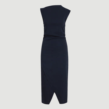 Manon Asymmetric-Neck Ruched Dress (Petite)