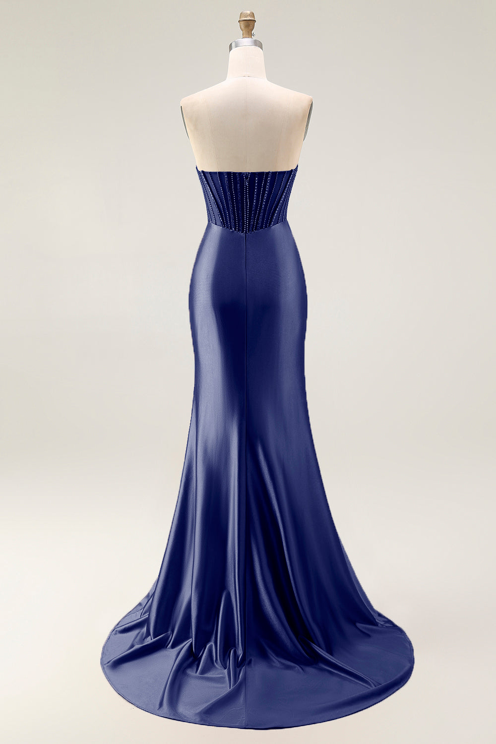 Sparkly Blush Mermaid Strapless Ruched Long Prom Dress with Slit