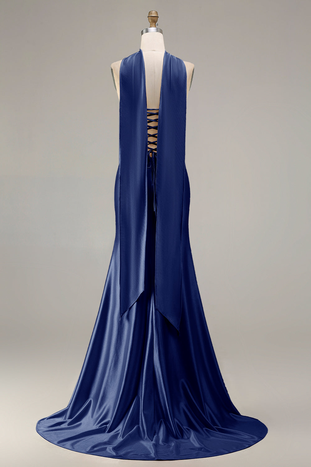 Sparkly Champagne Mermaid Neck Scarf Long Prom Dress with Beading