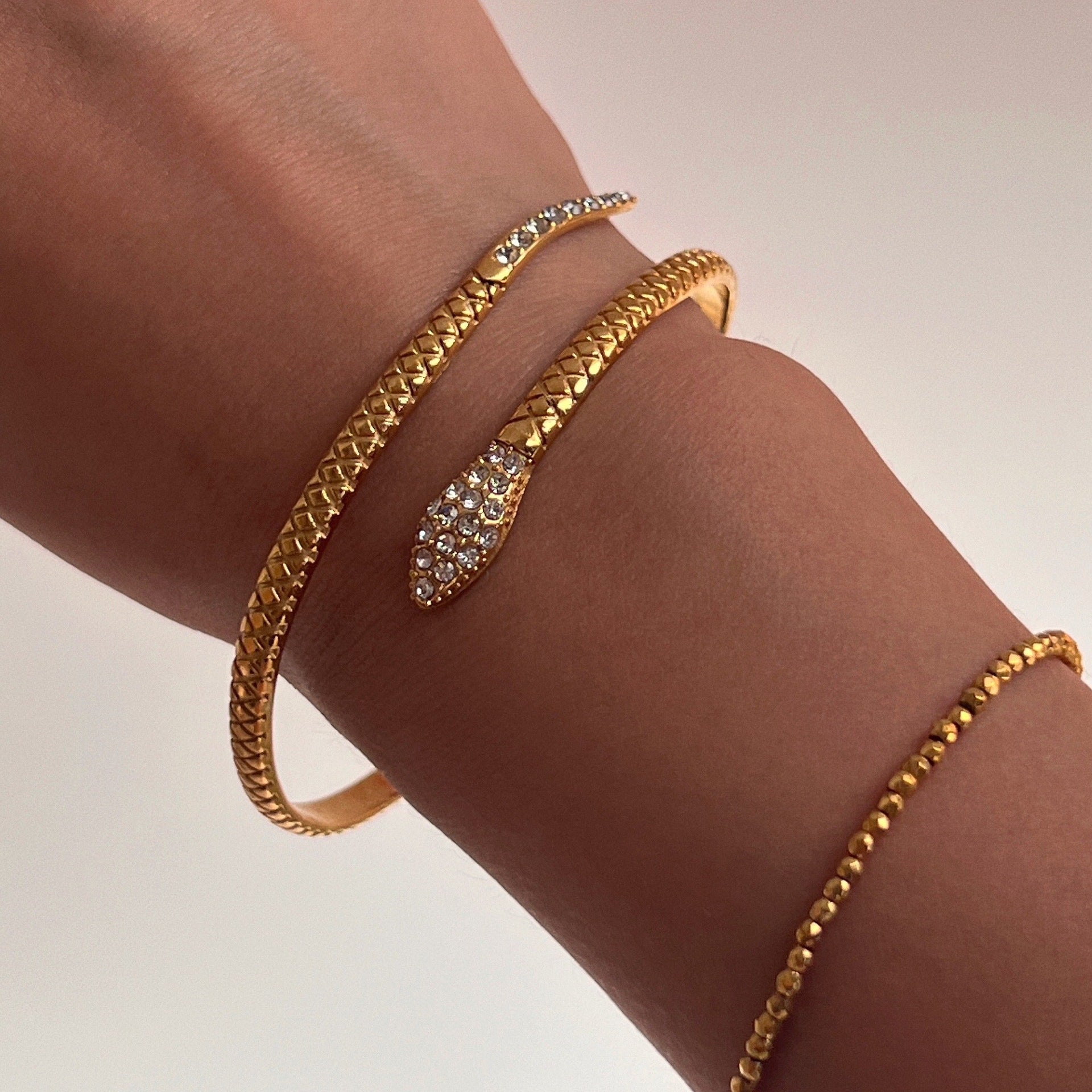 18K Plated Titanium Steel Zircon Snake Open Bracelet