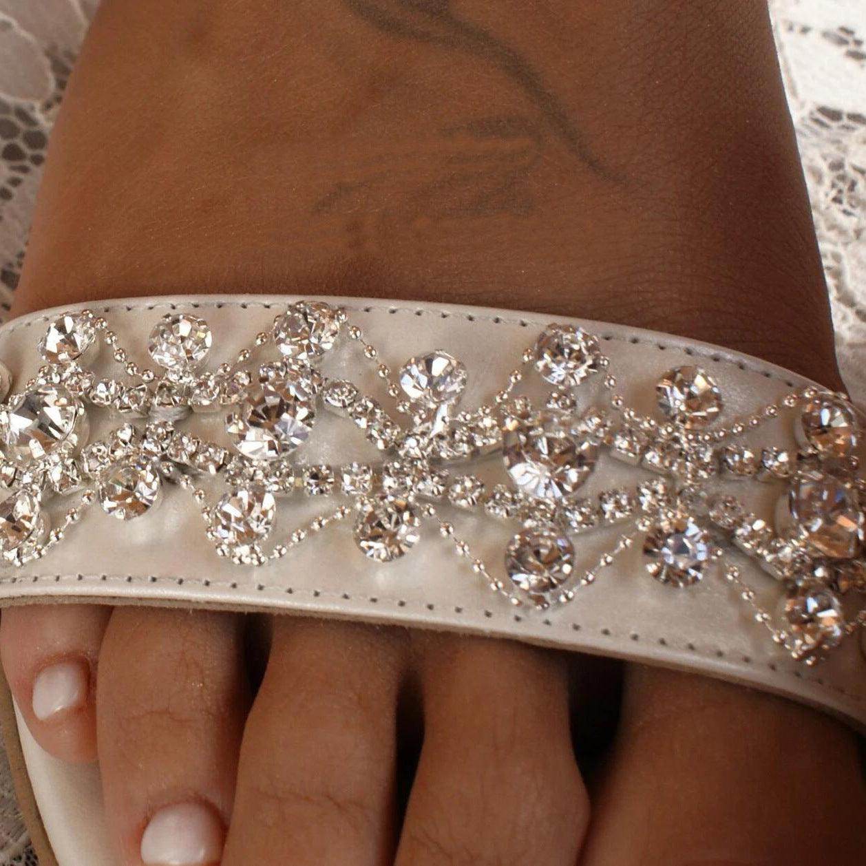 White Crystal  Round Flat Shoes Sandals 708749254657