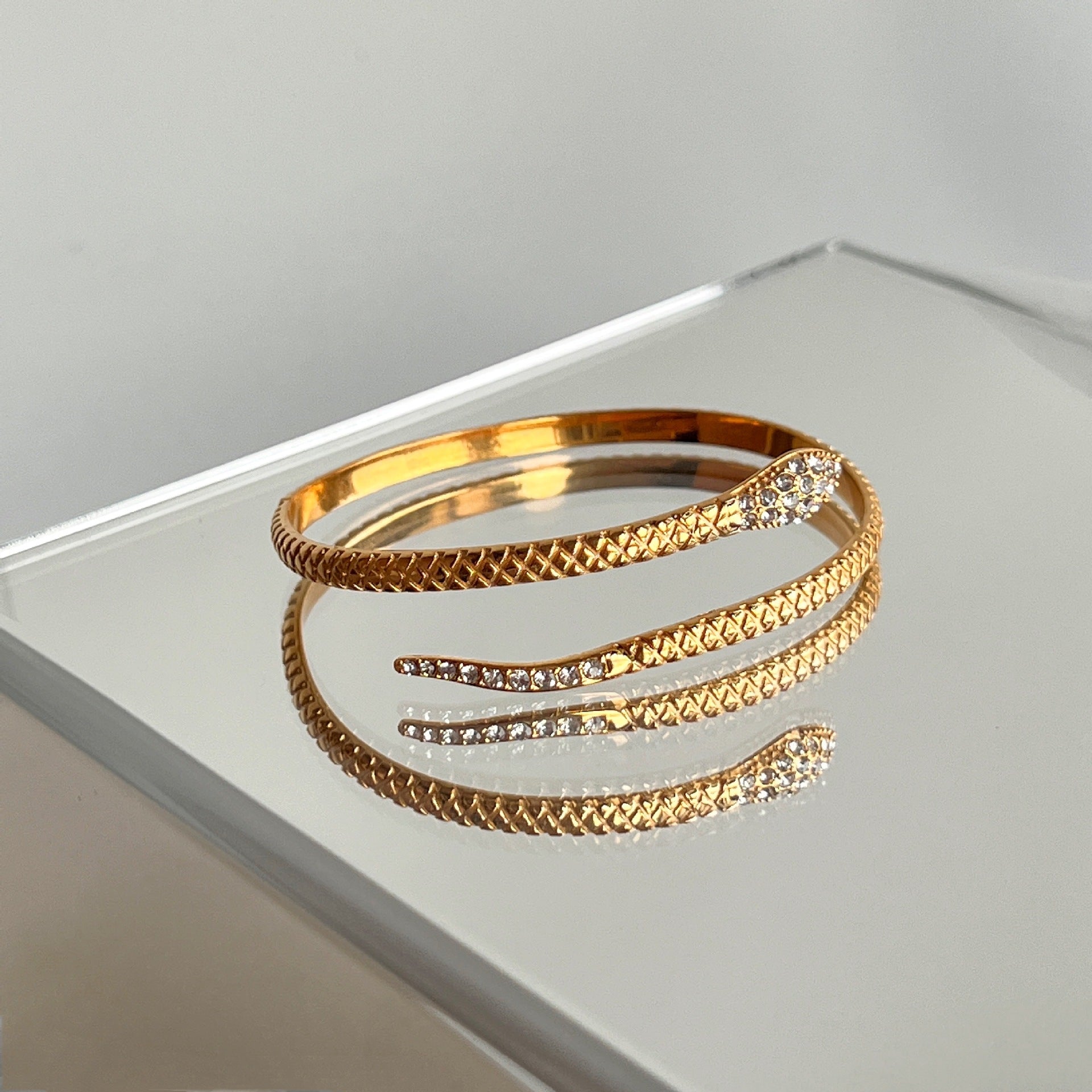 18K Plated Titanium Steel Zircon Snake Open Bracelet