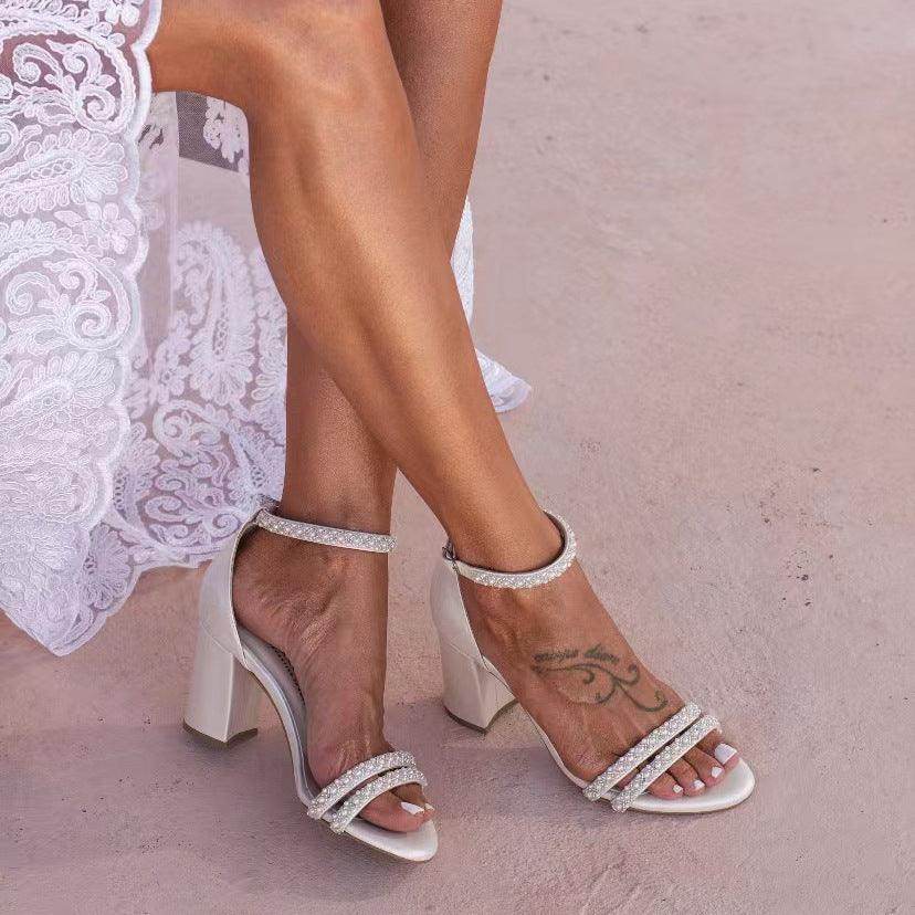 Pearl Faux Leather Ankle Strap  Block  Heels 728525145929