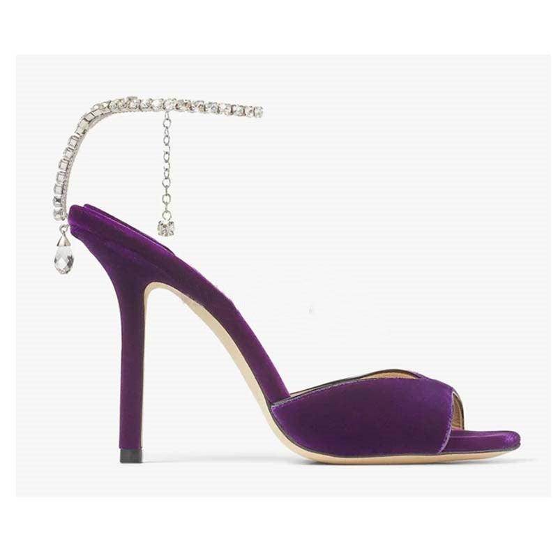 Glitter and Rhinestone Ankle Strap Square Stiletto Heels 695399992506